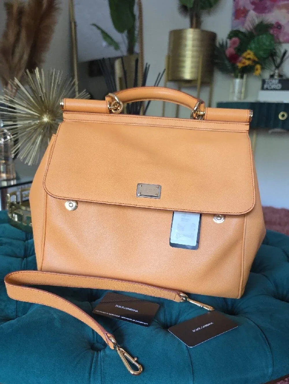 Dolce & Gabbana Sicily Large  Leather Top-Handle Satchel In Yellow Mustard